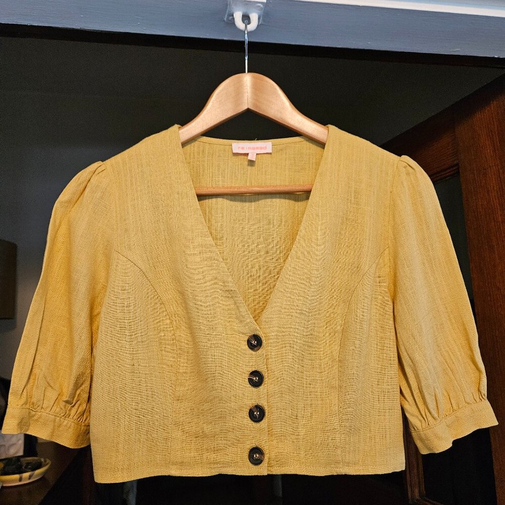 Re: Named Women's Yellow Button-Up Crop Top - Size Medium